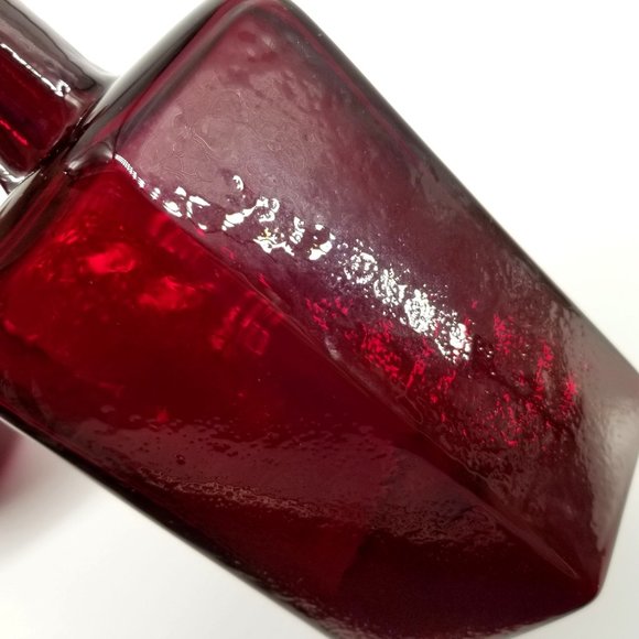 Hand Blown Glass Vase Red Ruby Studio Art Heavy Bud Vase Jug Pair Biomorphic MCM - Picture 9 of 13